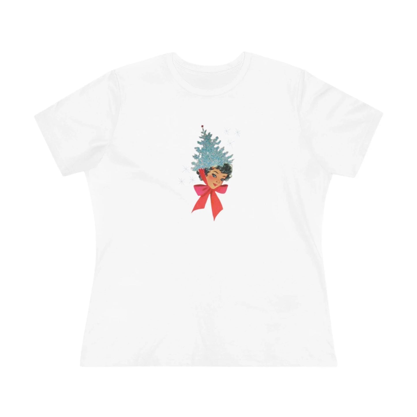 Retro Lady with Tinsel Christmas Tree Hat - Women's Tee - Whippie's