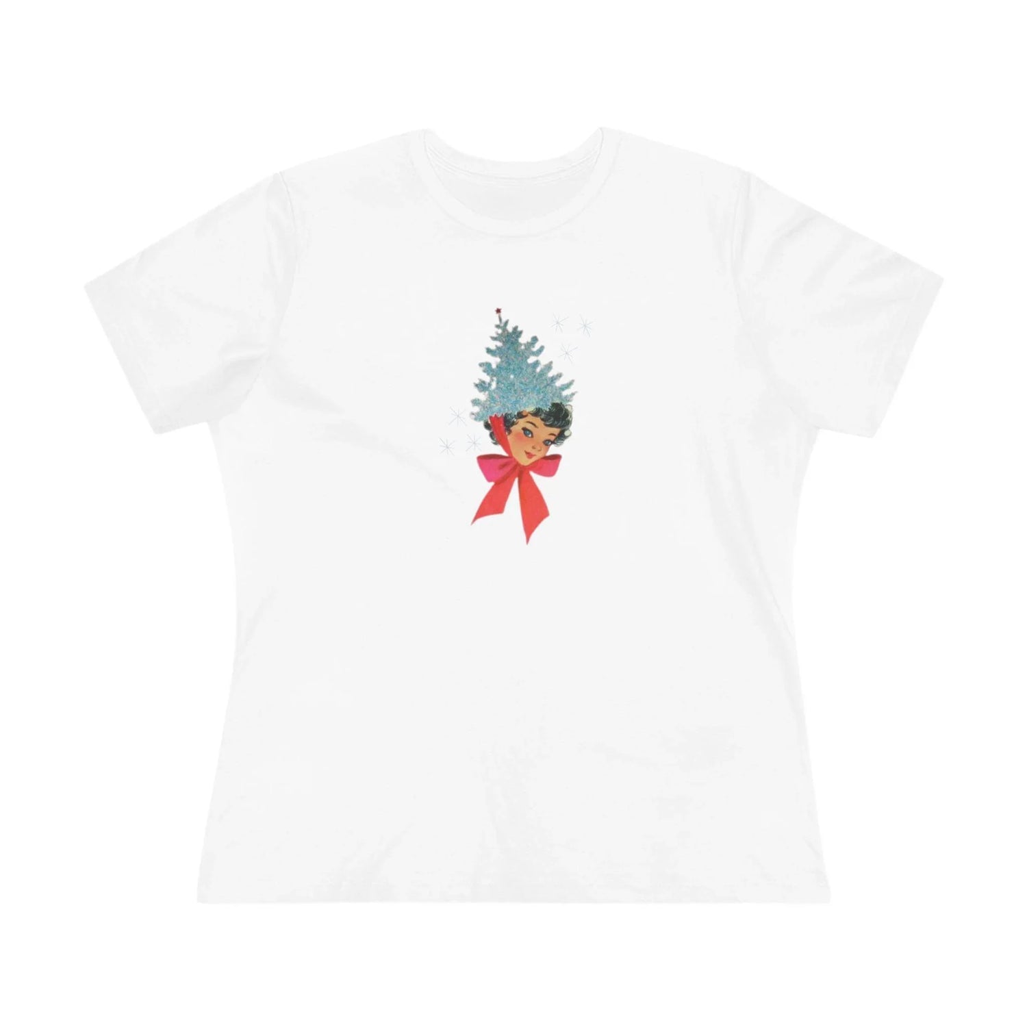 Retro Lady with Tinsel Christmas Tree Hat - Women's Tee - Whippie's