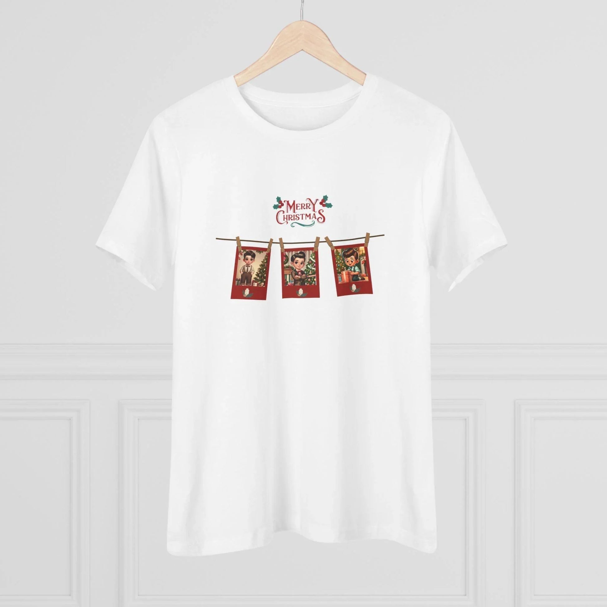 Merry Christmas - Photo Banner - Dark Hair Boys - Women's Softstyle Tee - Whippie's