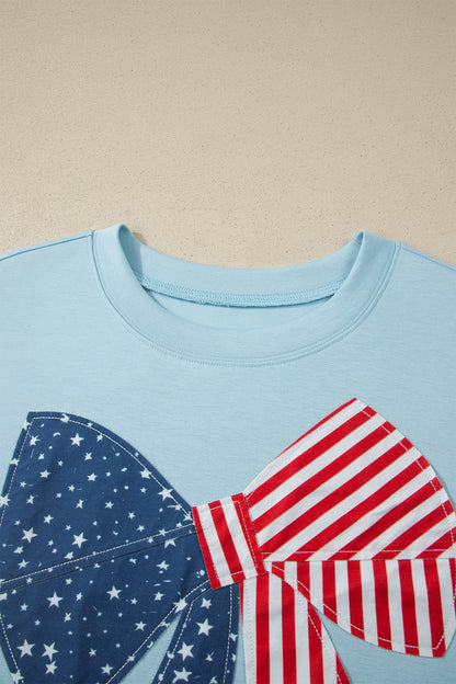 Beau Blue Plus Size Patriotic Bow Graphic T-Shirt