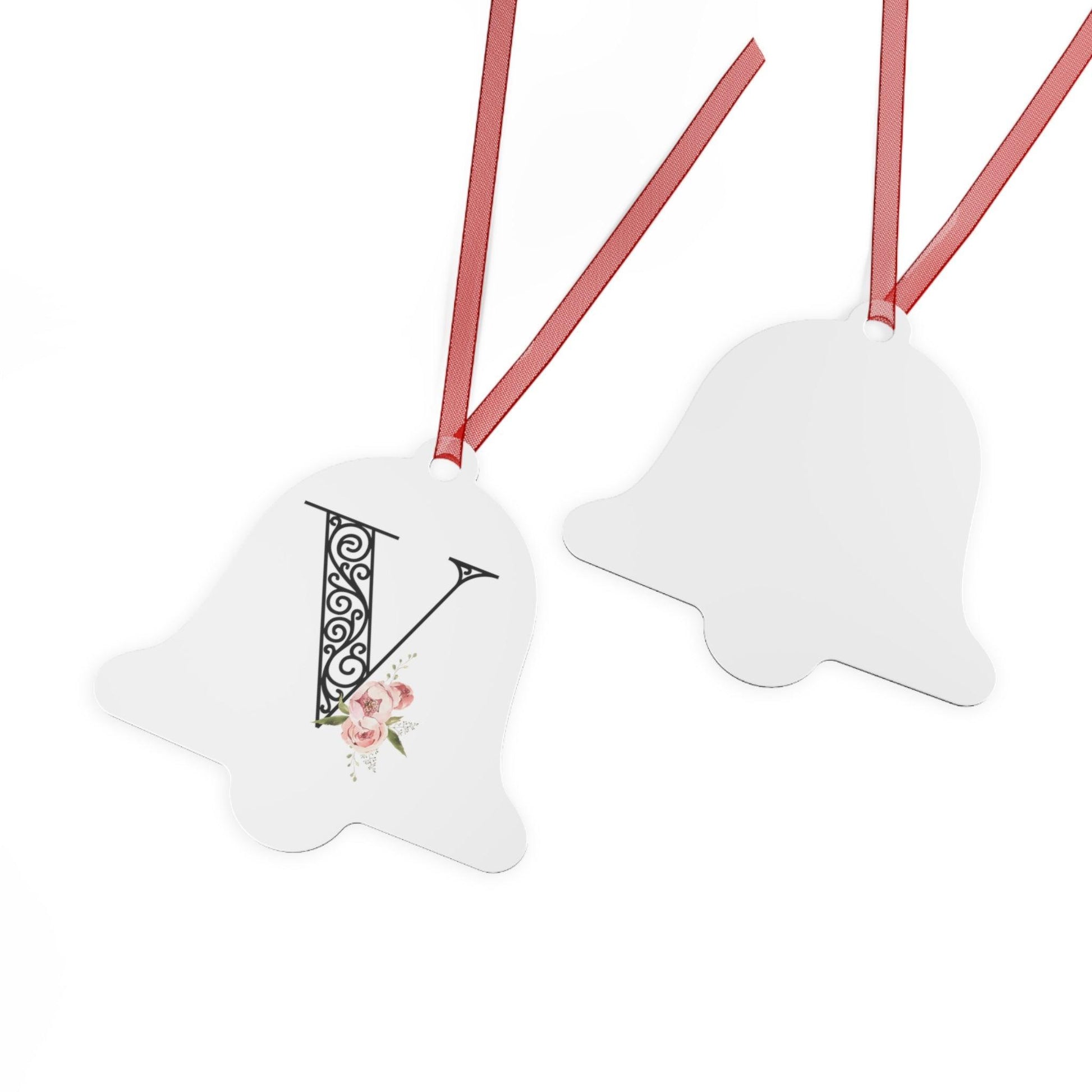 Floral Letters: Letter V - Metal Christmas Ornament - Whippie's