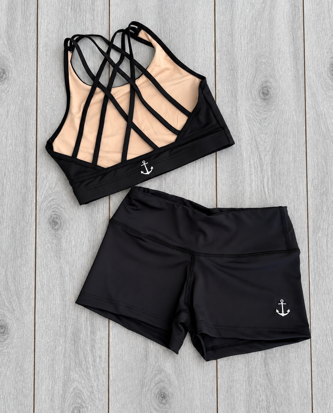 Girls Dance Set | Nightfall Black Top & Shorts: Back view showing strappy lined top and shorts