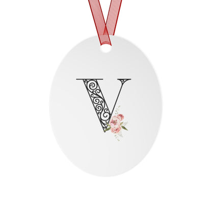 Floral Letters: Letter V - Metal Christmas Ornament - Whippie's