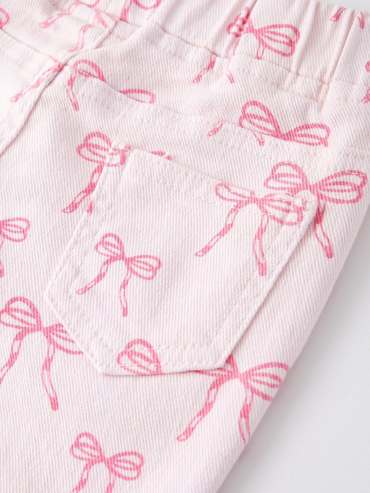 Fall Girls Pink Bow Print Elastic Flared Jeans Denim Pants