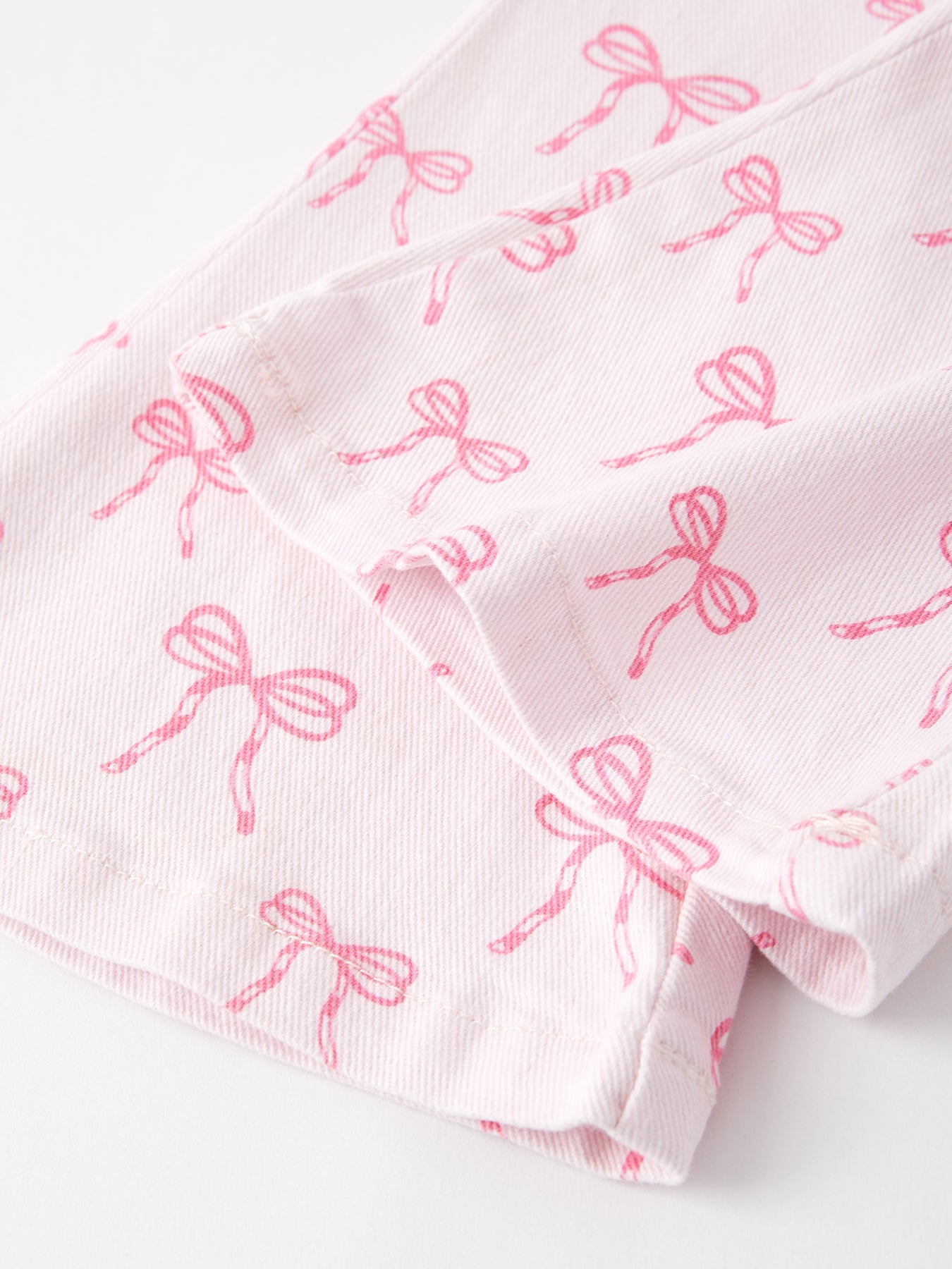 Fall Girls Pink Bow Print Elastic Flared Jeans Denim Pants