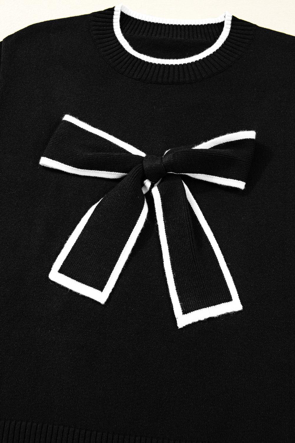 Black Contrast Bow Cropped Sweater