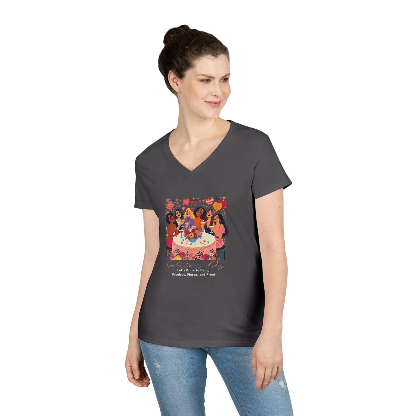 💖 Galentine's Day: Fabulous, Fierce & Free! 🥂 Ladies' V-Neck Tee ✨ Celebrate the power of female friendship! - Whippie's