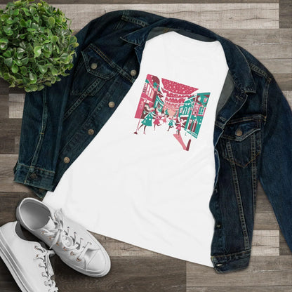 Pink and Teal Holiday Village - Women's Softstyle Tee - Whippie's