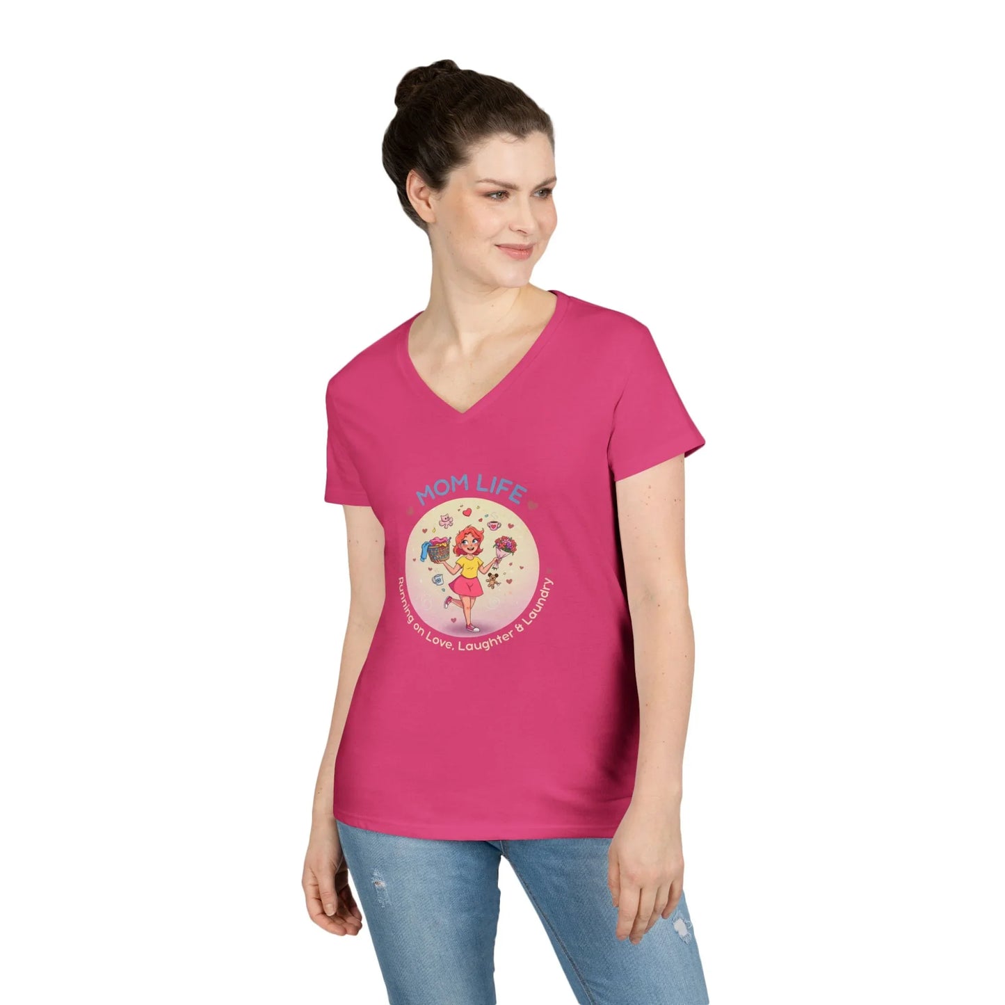 Mom Life: Running on Love, Laughter & Laundry V-Neck T-Shirt - Whippie's