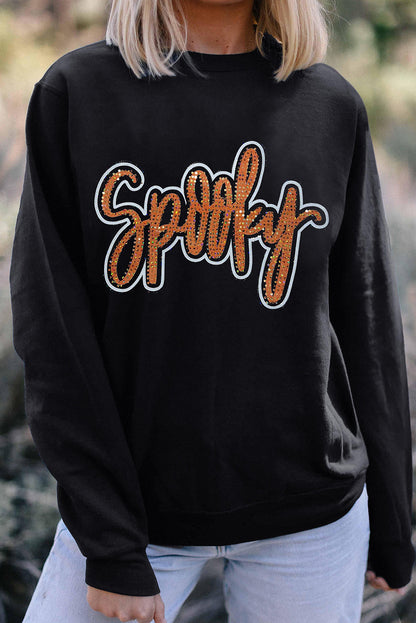 Spooky Rhinestone Halloween Sweatshirt | Black Pullover