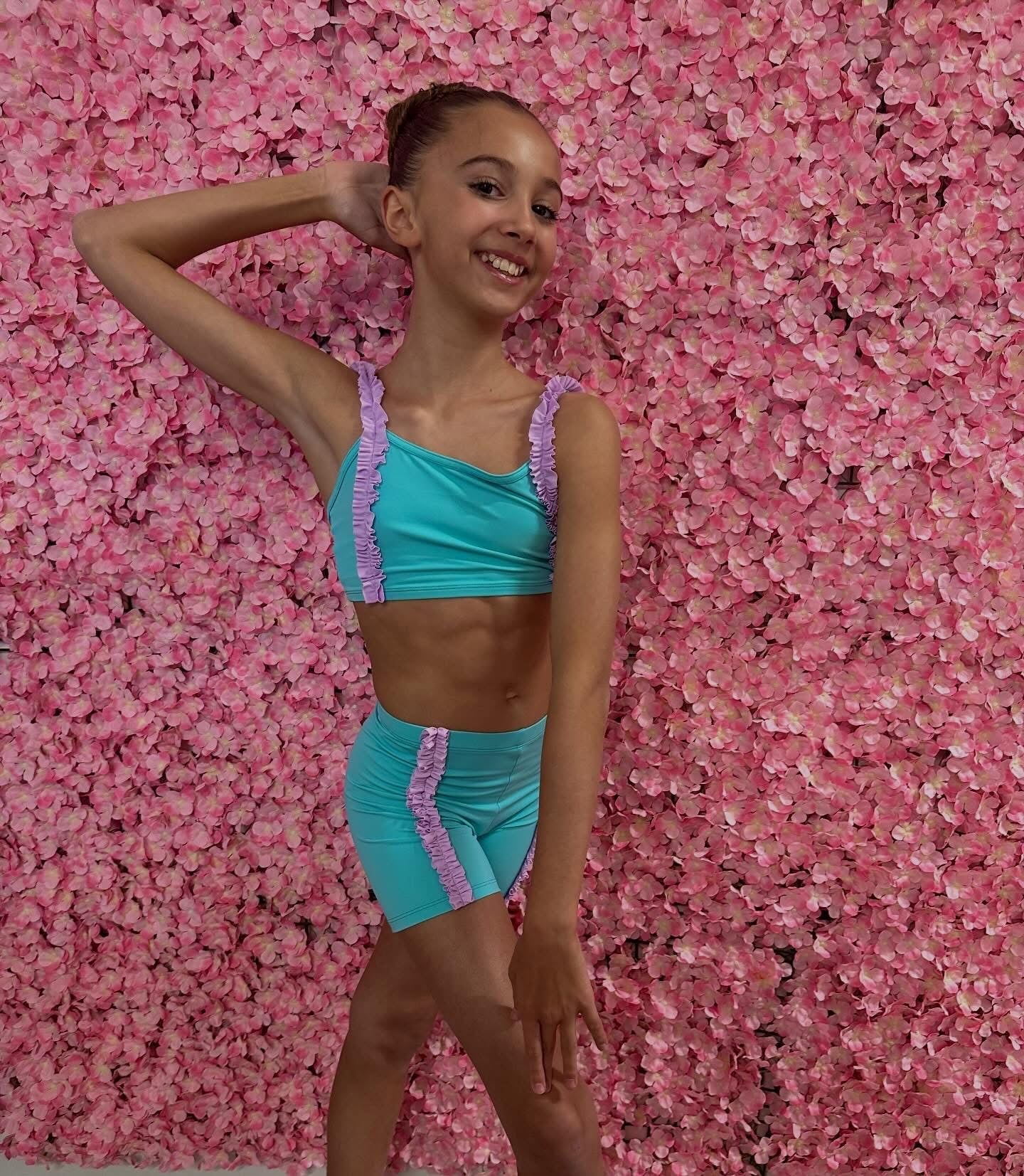 Custom Made Mint & Lilac Ruffle Girls Dancewear Short Set