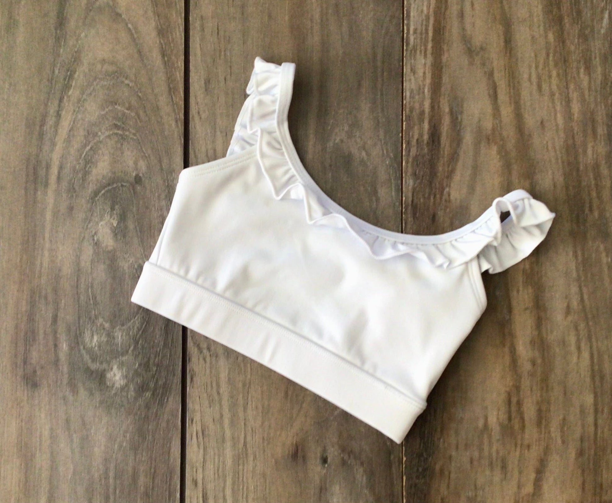 Phoenix White Ruffle Top girls dance top model view