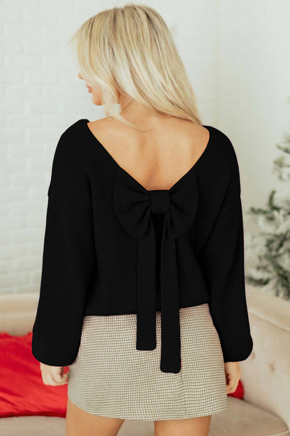 Festive Bow Sweater | Backless Bubble Sleeve