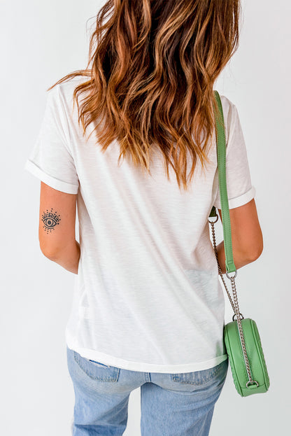 White Bunny Embroidered Bow Graphic Tee