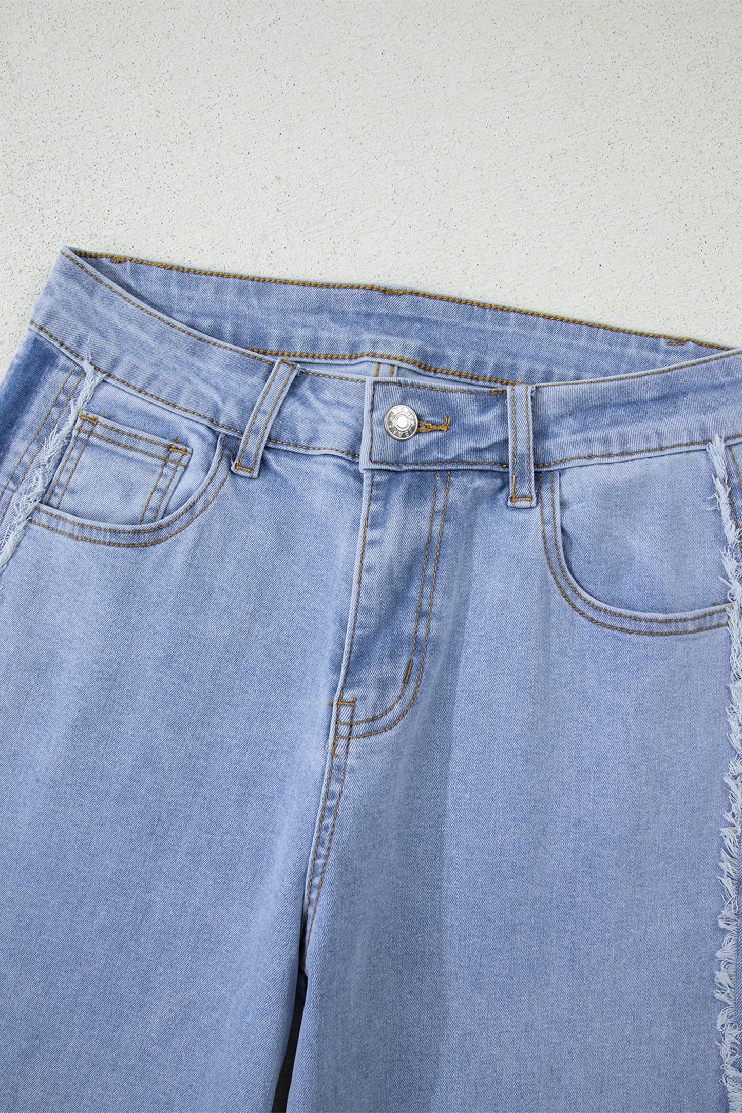 Beau Blue Contrast Stripe Frayed Side Panel Patchwork Jeans
