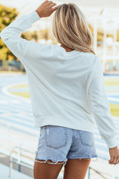 White Tinsel Game Day Drop Shoulder Sweatshirt