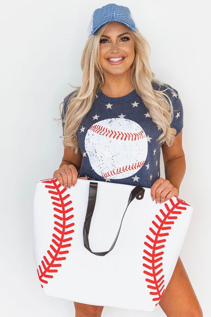 Baseball Canvas Tote Bag | White Game Day Shoulder Bag
