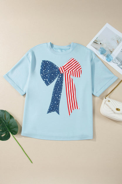 Beau Blue Plus Size Patriotic Bow Graphic T-Shirt