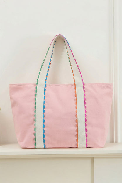 White Colorful Ricrac Canvas Tote Bag