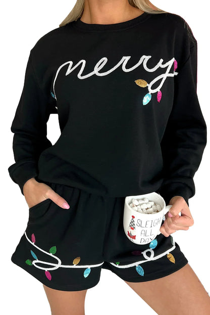 Merry Sequin Holiday Boutique Pullover and Shorts Set