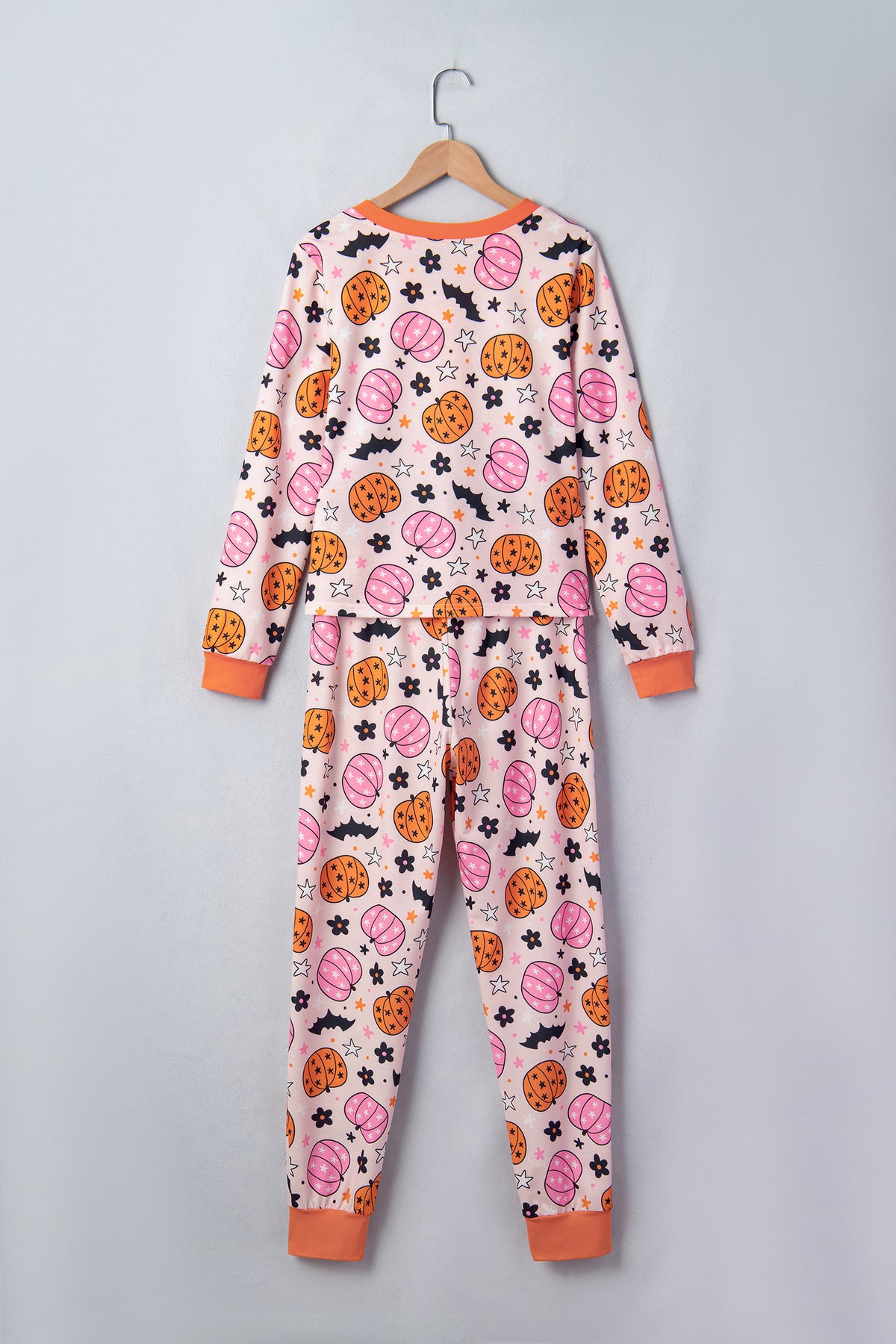 Pink Halloween Pumpkin Print Long Sleeve Lounge Set