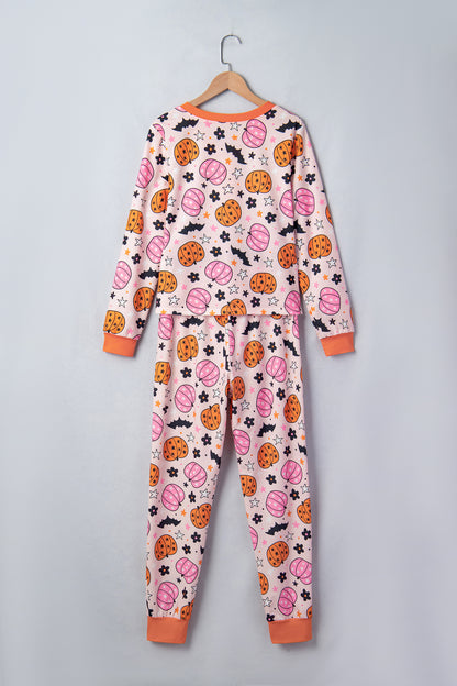 Pink Halloween Pumpkin Print Long Sleeve Lounge Set