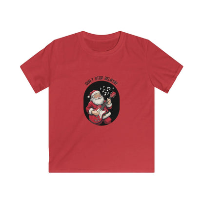 Rockin' Santa: Don't Stop Believin' in Holiday Cheer! Kids Softstyle Tee - Whippie's