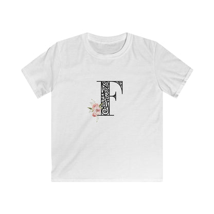 Floral Letters: Letter F - Kids Softstyle Tee - Whippie's