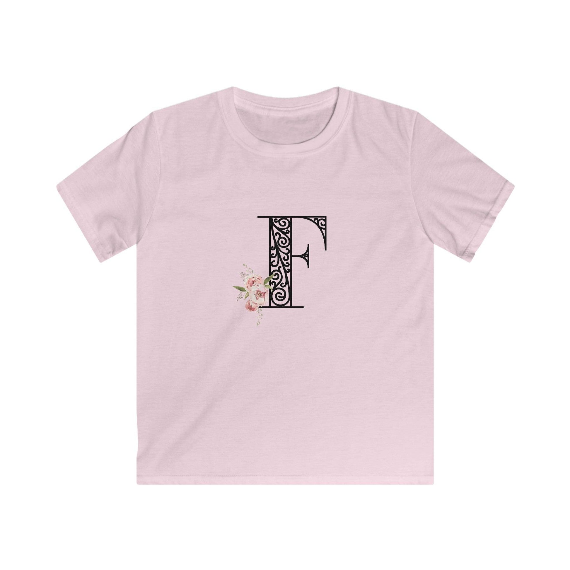 Floral Letters: Letter F - Kids Softstyle Tee - Whippie's