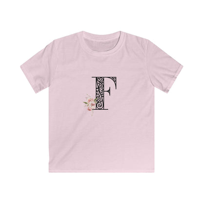 Floral Letters: Letter F - Kids Softstyle Tee - Whippie's