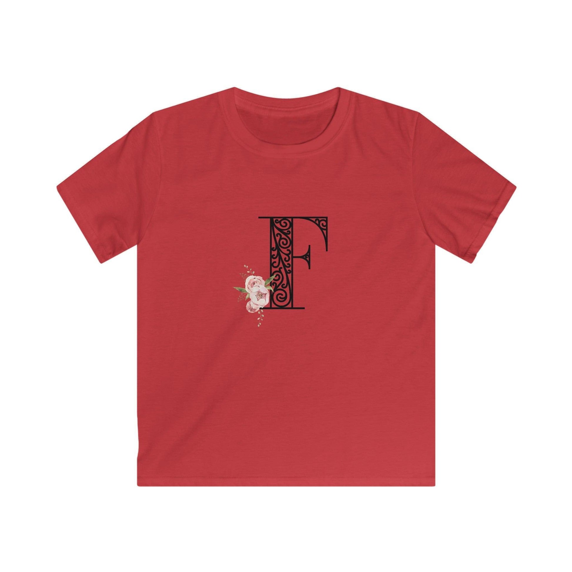 Floral Letters: Letter F - Kids Softstyle Tee - Whippie's