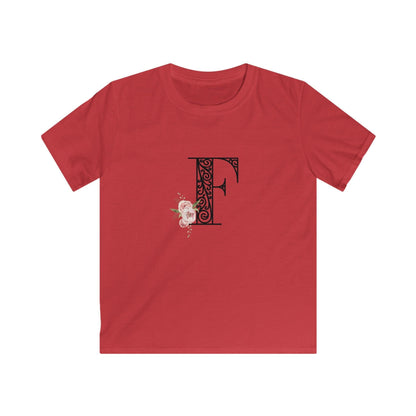 Floral Letters: Letter F - Kids Softstyle Tee - Whippie's