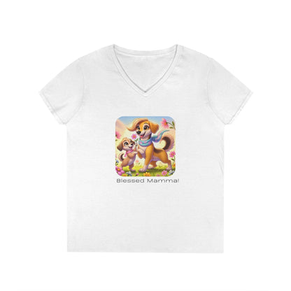 Blessed Mamma - Dog and Puppy 🐶💐 Ladies' V-Neck Tee 💖 - Whippie's