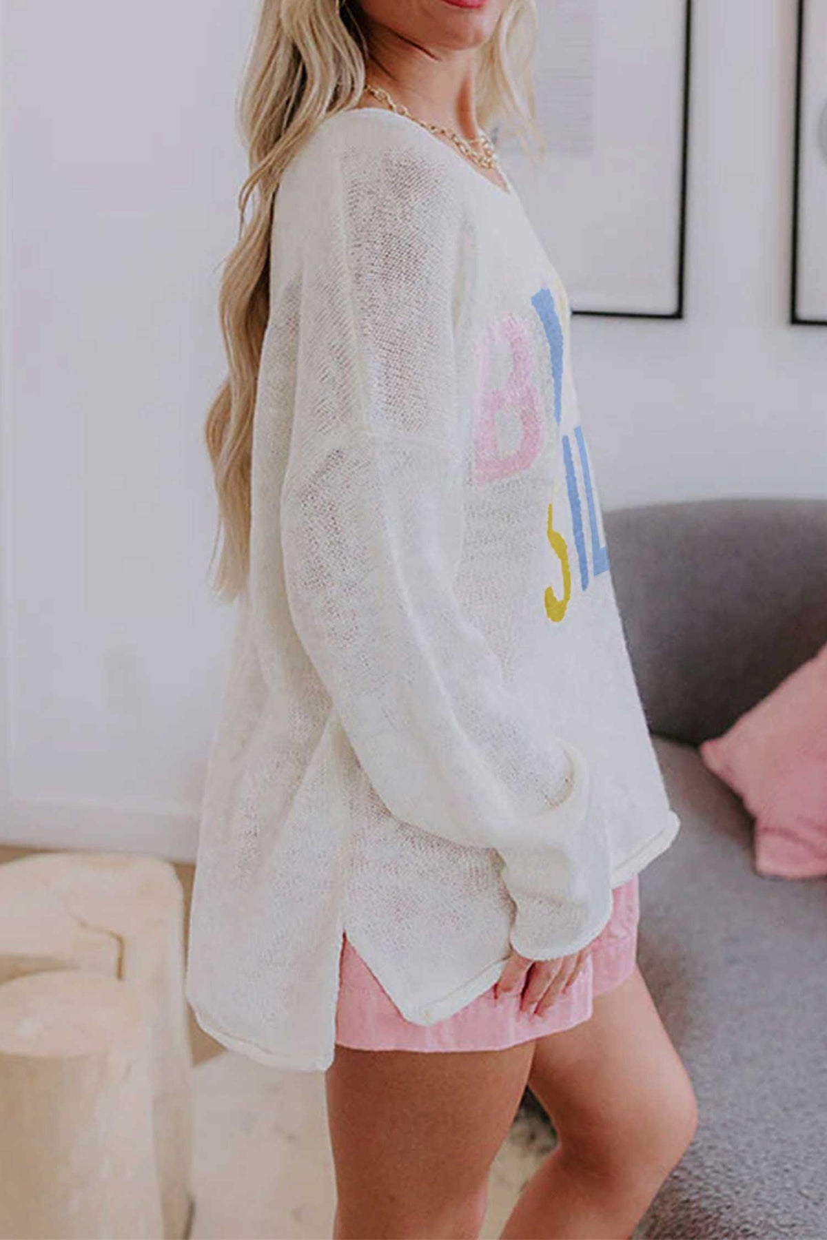 Beach Side V-Neck Sweater | White Lightweight Knit Tunic