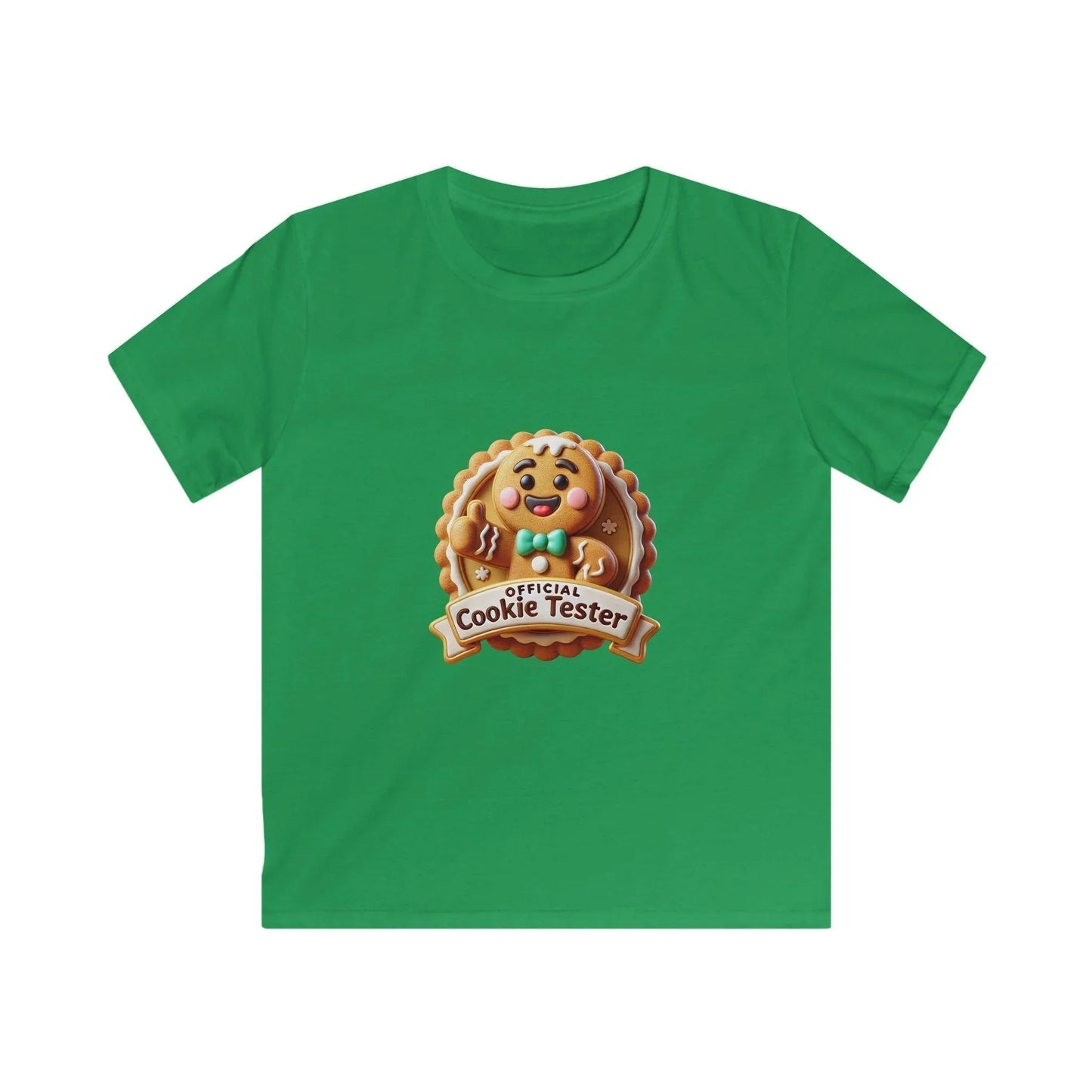 Official Cookie Tester 🍪 – Fun 3D Gingerbread Circle with Peekaboo Gingerbread Man - Kids Unisex Softstyle Tee - Whippie's