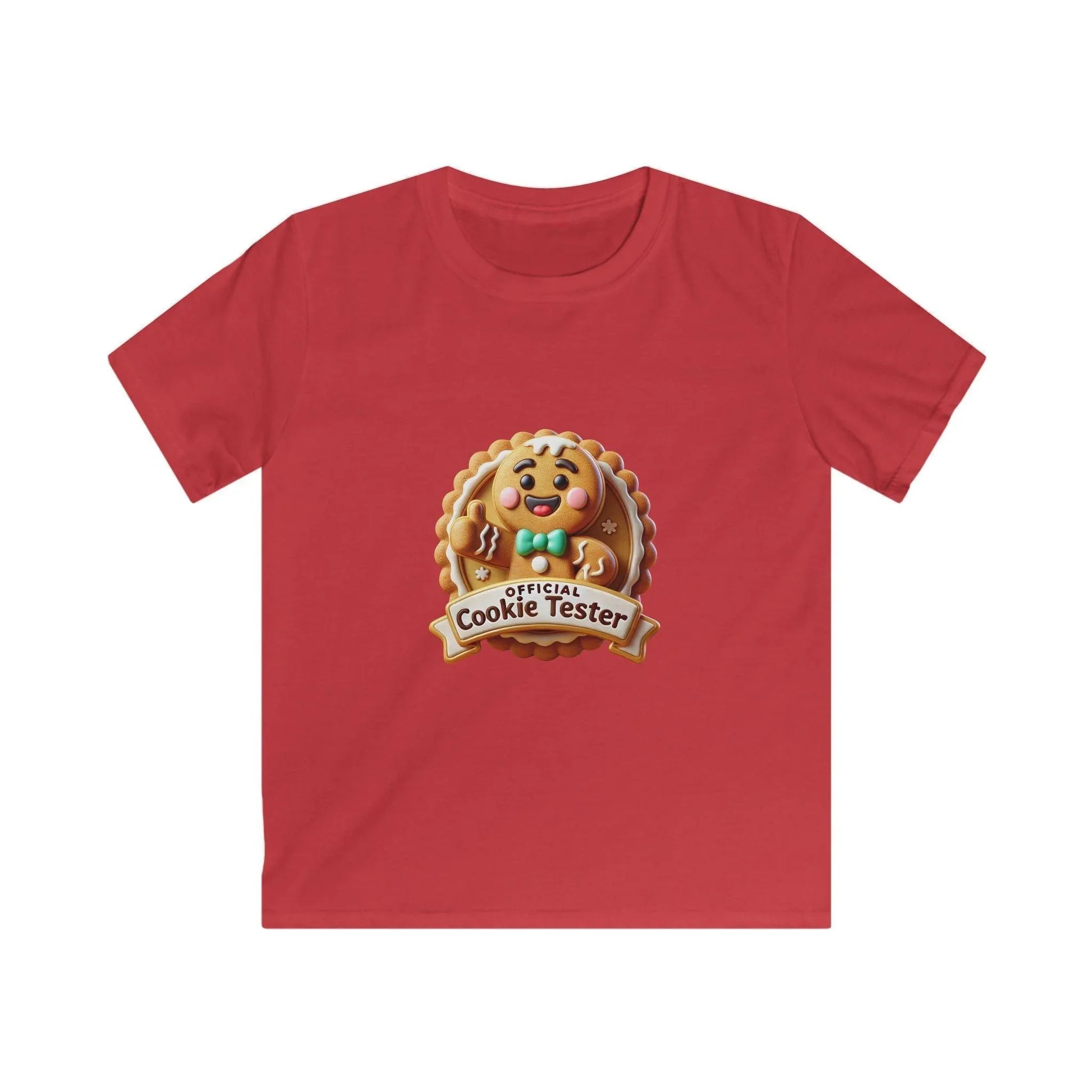 Official Cookie Tester 🍪 – Fun 3D Gingerbread Circle with Peekaboo Gingerbread Man - Kids Unisex Softstyle Tee - Whippie's