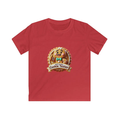 Official Cookie Tester 🍪 – Fun 3D Gingerbread Circle with Peekaboo Gingerbread Man - Kids Unisex Softstyle Tee - Whippie's