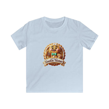 Official Cookie Tester 🍪 – Fun 3D Gingerbread Circle with Peekaboo Gingerbread Man - Kids Unisex Softstyle Tee - Whippie's