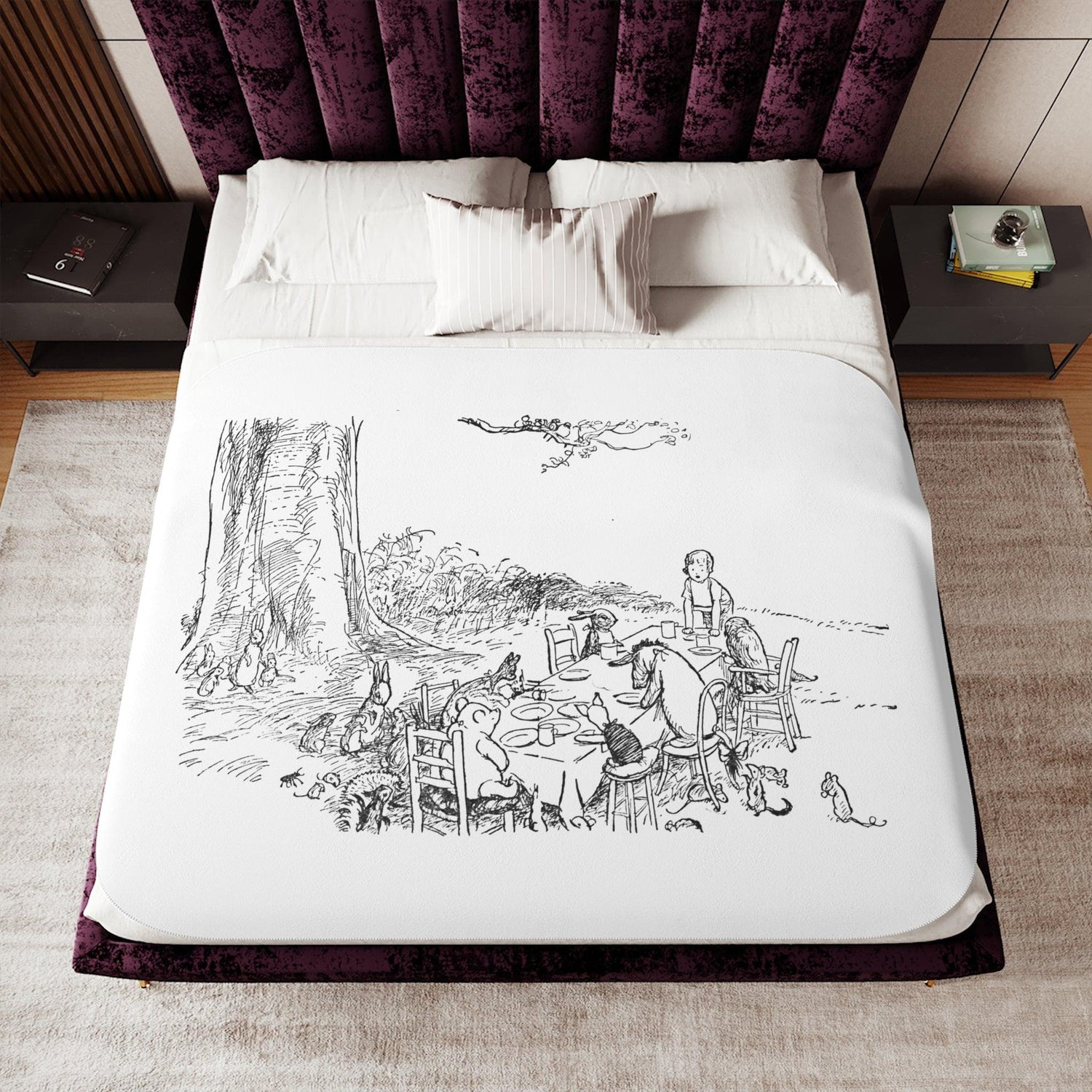 Classic Pooh Tea Party Sherpa Blanket - Hunny-Sweet Dreams! 🍯✨ - Whippie's