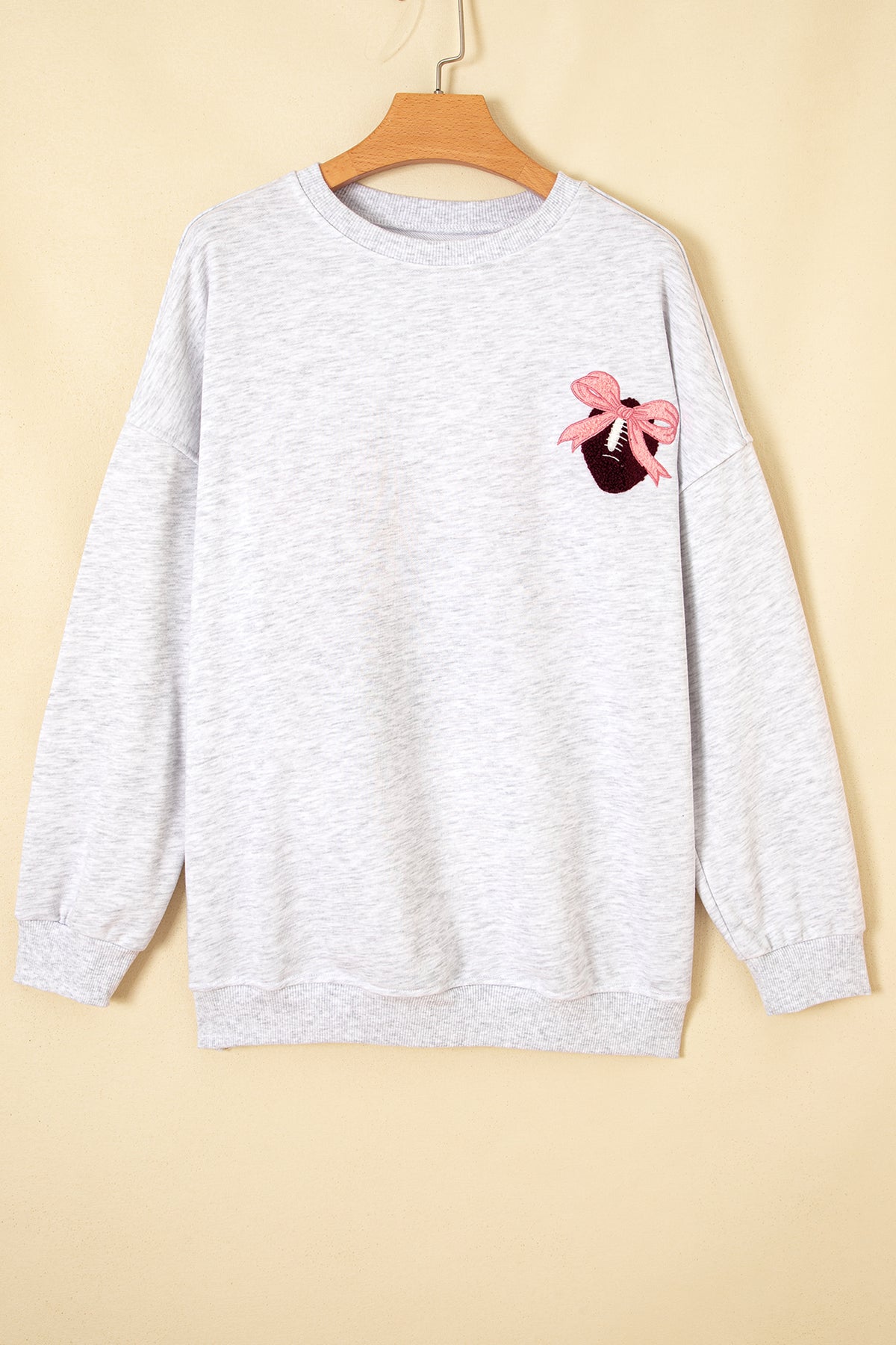 Football Bow Sweatshirt | Light Grey Embroidered Game Day Top