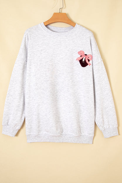 Football Bow Sweatshirt | Light Grey Embroidered Game Day Top