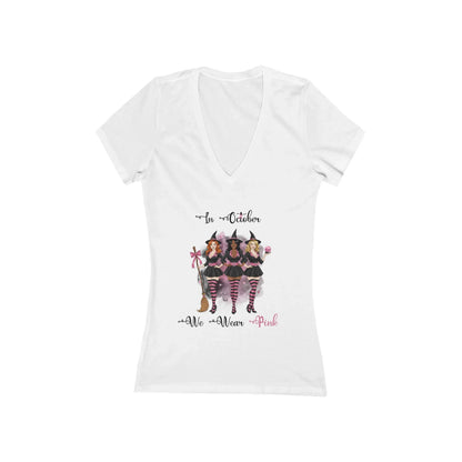 In October We Wear Pink Witches - Breast Cancer Awareness - Deep V-Neck Tee
