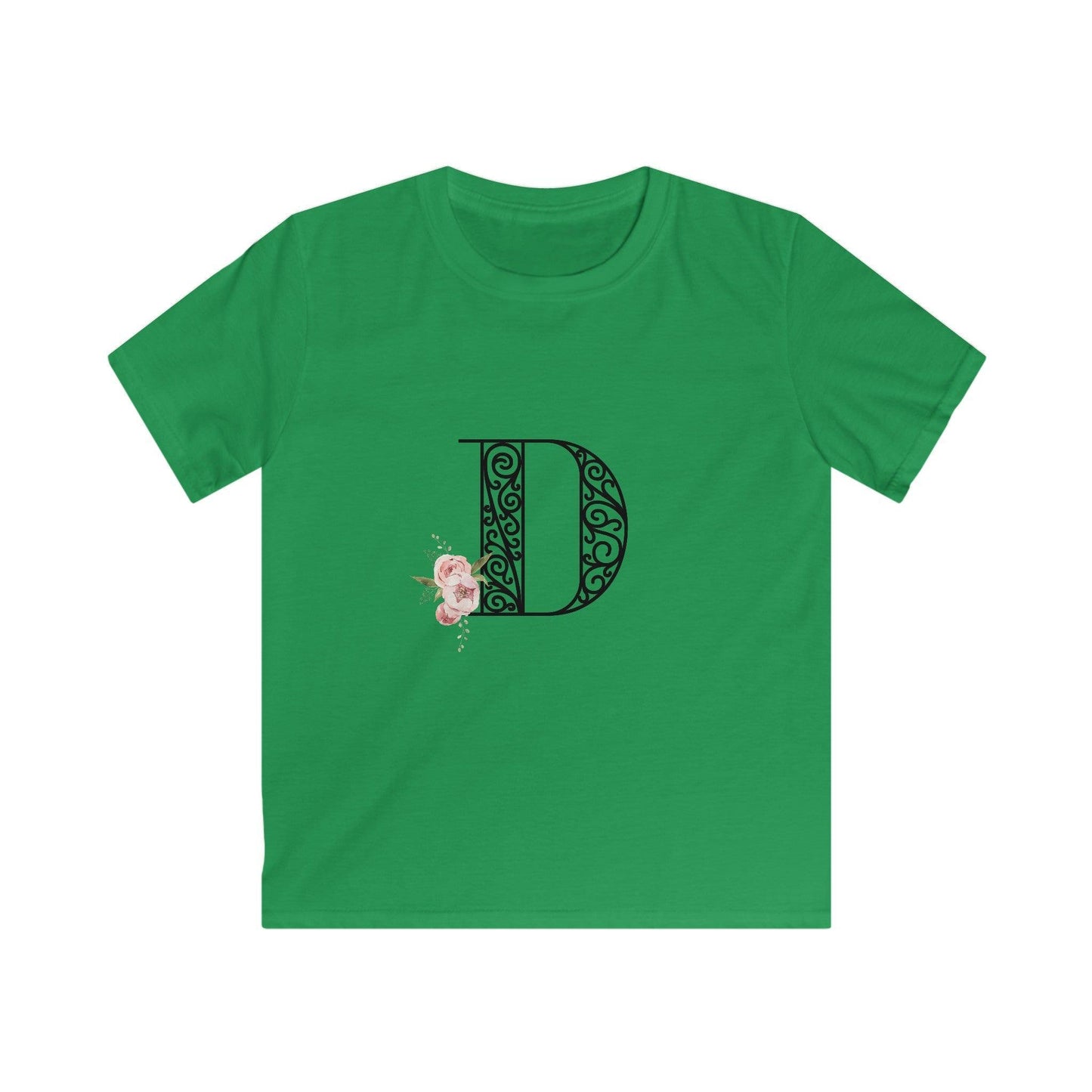Floral Letters: Letter D - Kids Softstyle Tee - Whippie's