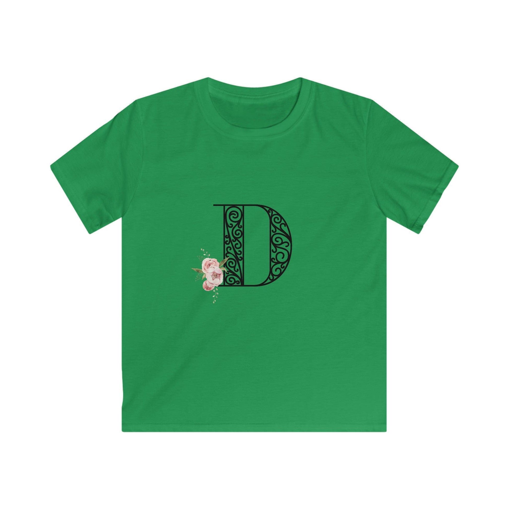 Floral Letters: Letter D - Kids Softstyle Tee - Whippie's