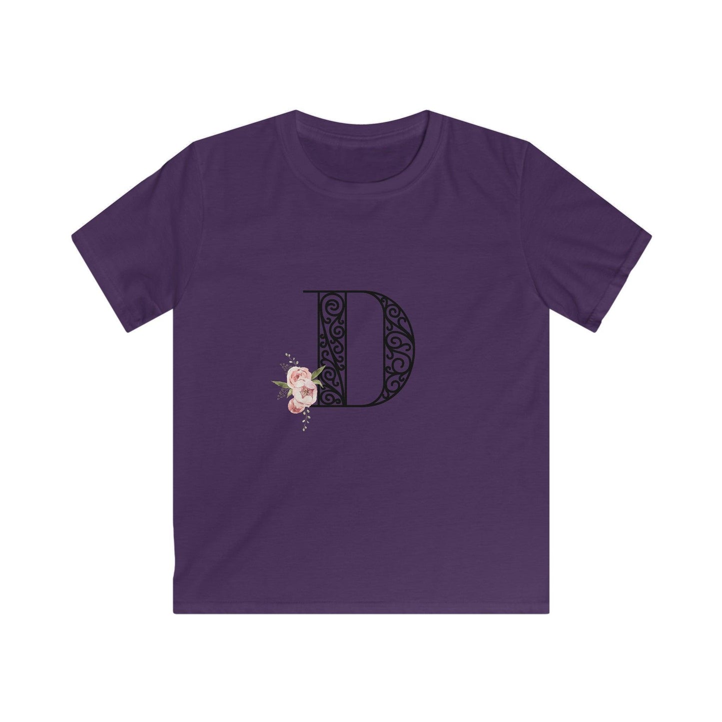 Floral Letters: Letter D - Kids Softstyle Tee - Whippie's