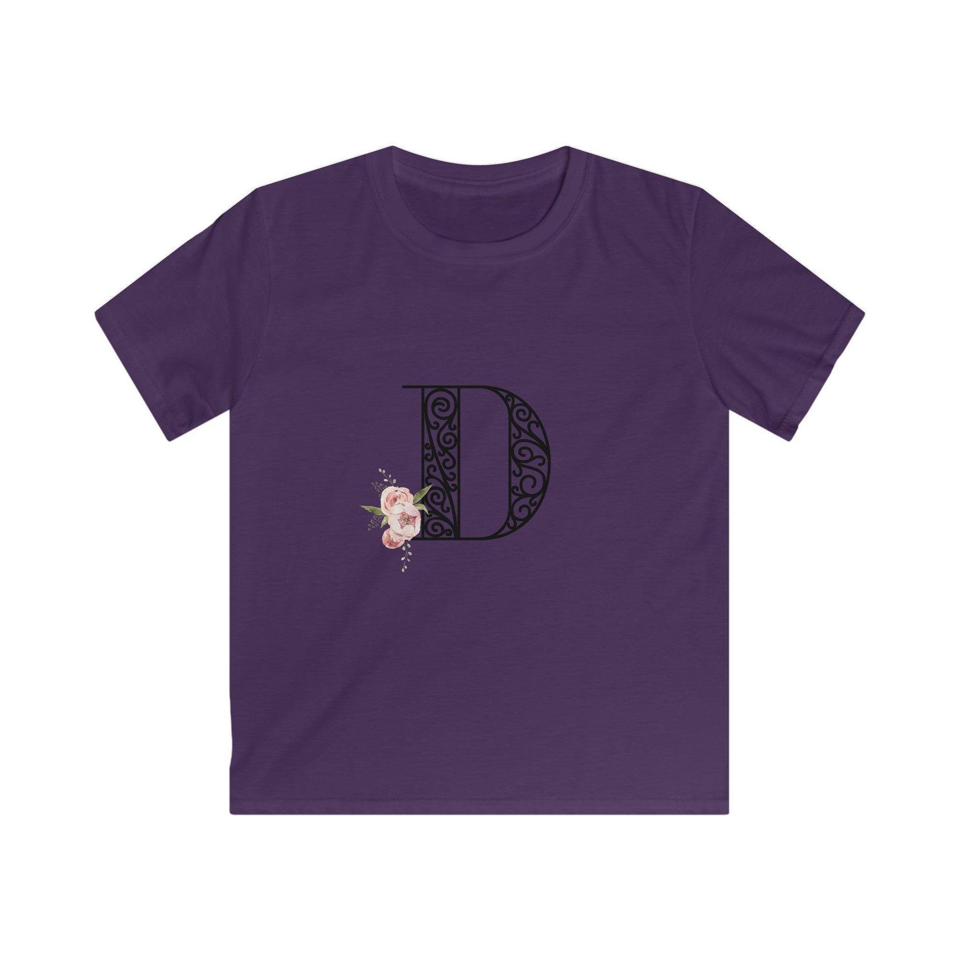 Floral Letters: Letter D - Kids Softstyle Tee - Whippie's