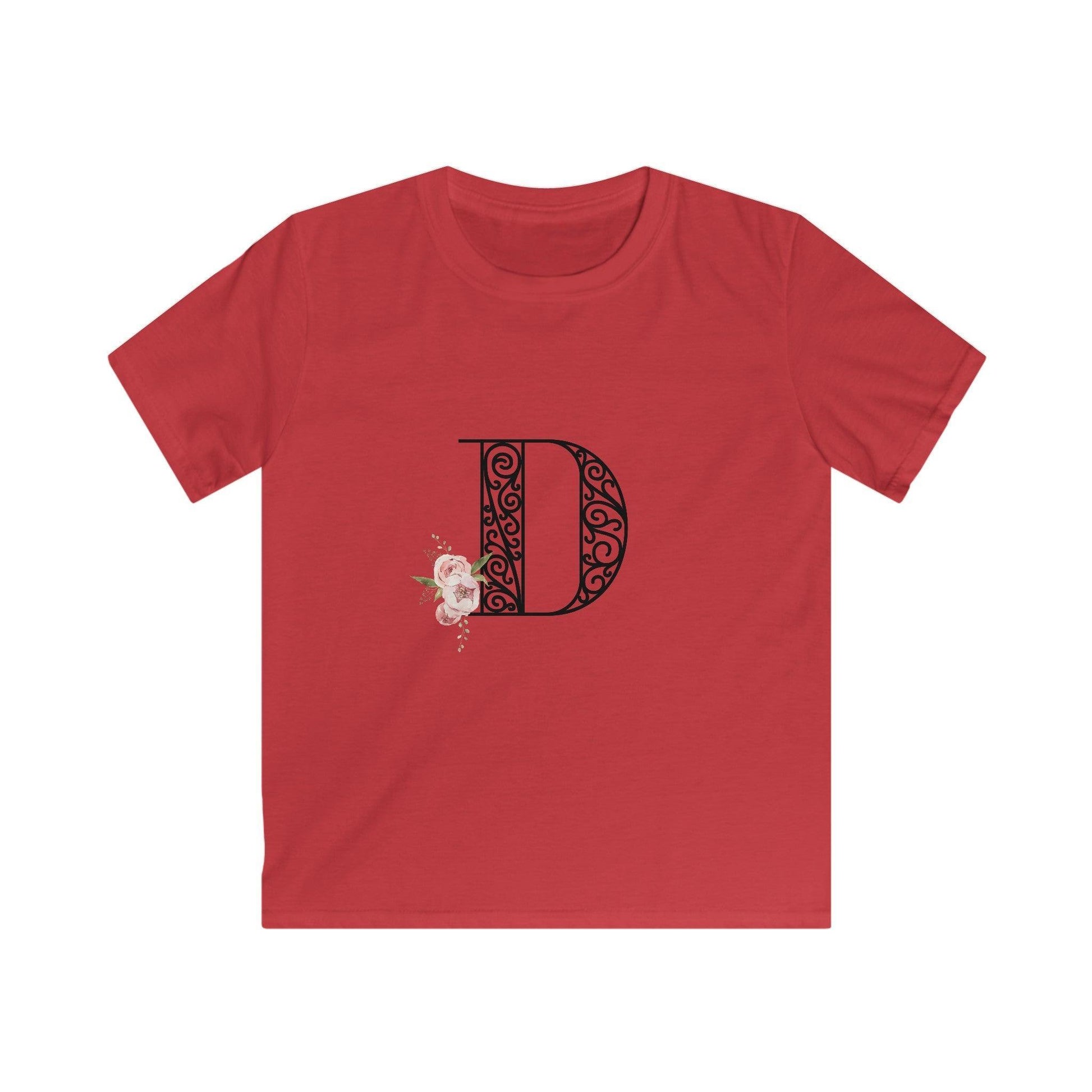 Floral Letters: Letter D - Kids Softstyle Tee - Whippie's