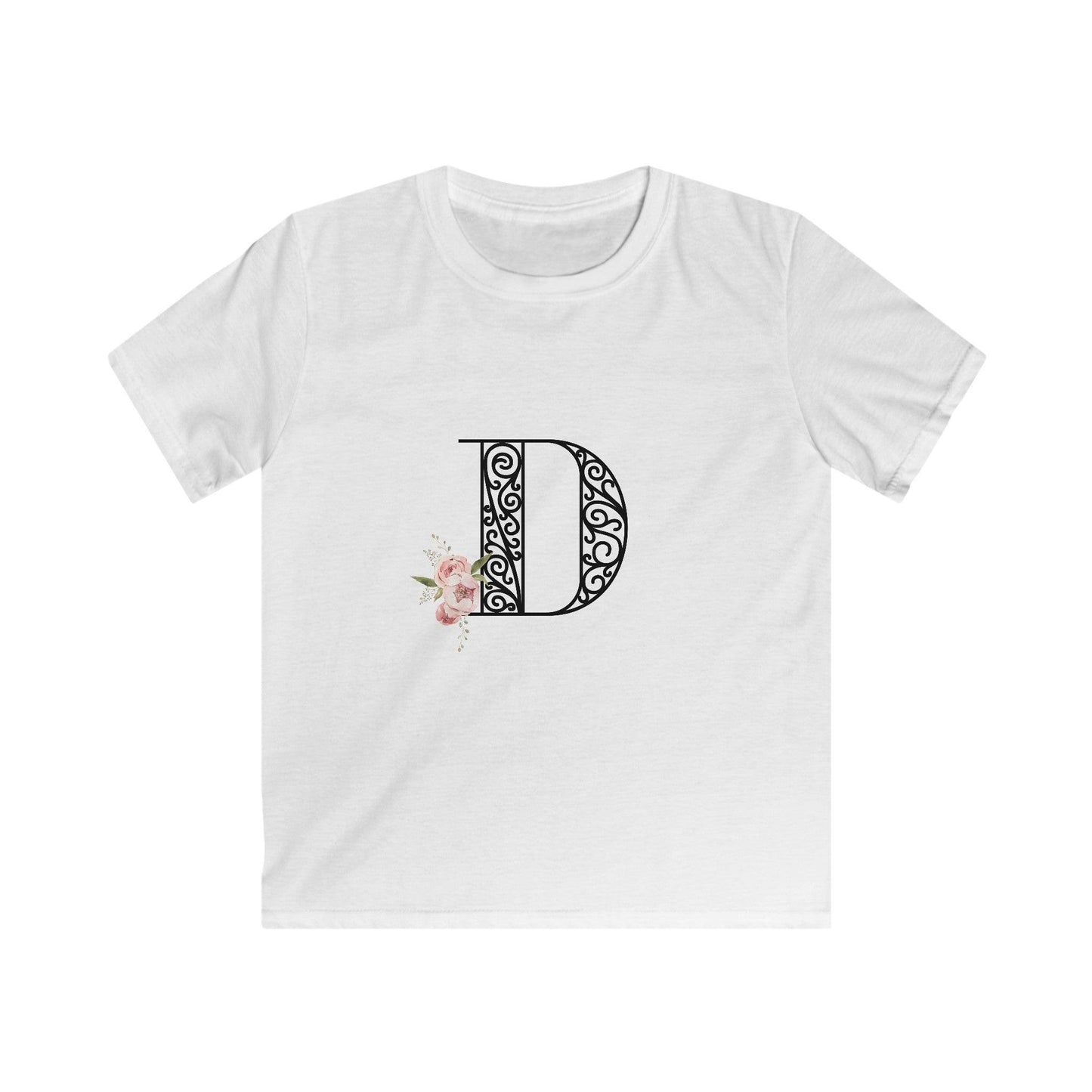 Floral Letters: Letter D - Kids Softstyle Tee - Whippie's