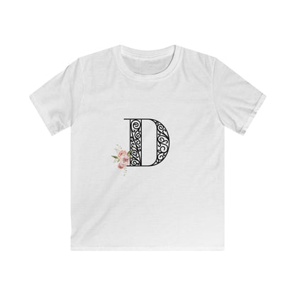 Floral Letters: Letter D - Kids Softstyle Tee - Whippie's