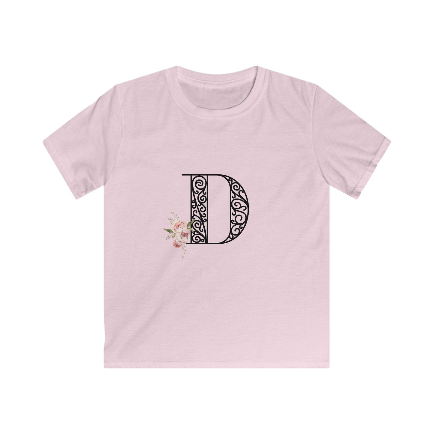 Floral Letters: Letter D - Kids Softstyle Tee - Whippie's